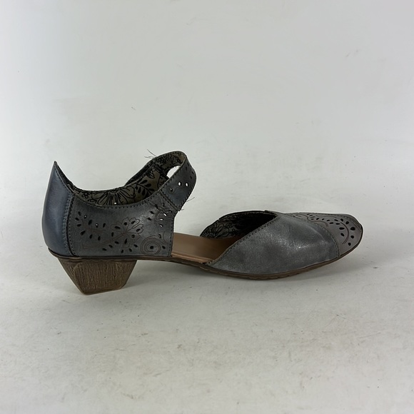 Rieker grey leather floral cut out Mary Jane minimalist heels women’s size 7 - Picture 3 of 9